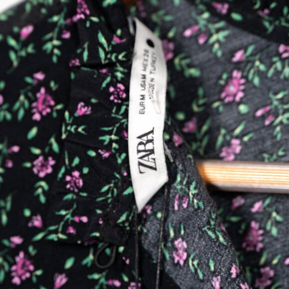 ZARA Revolve Women's M Mini Dress Black Floral Sleeves “The Lisa” Ruffle NWT - Picture 11 of 11